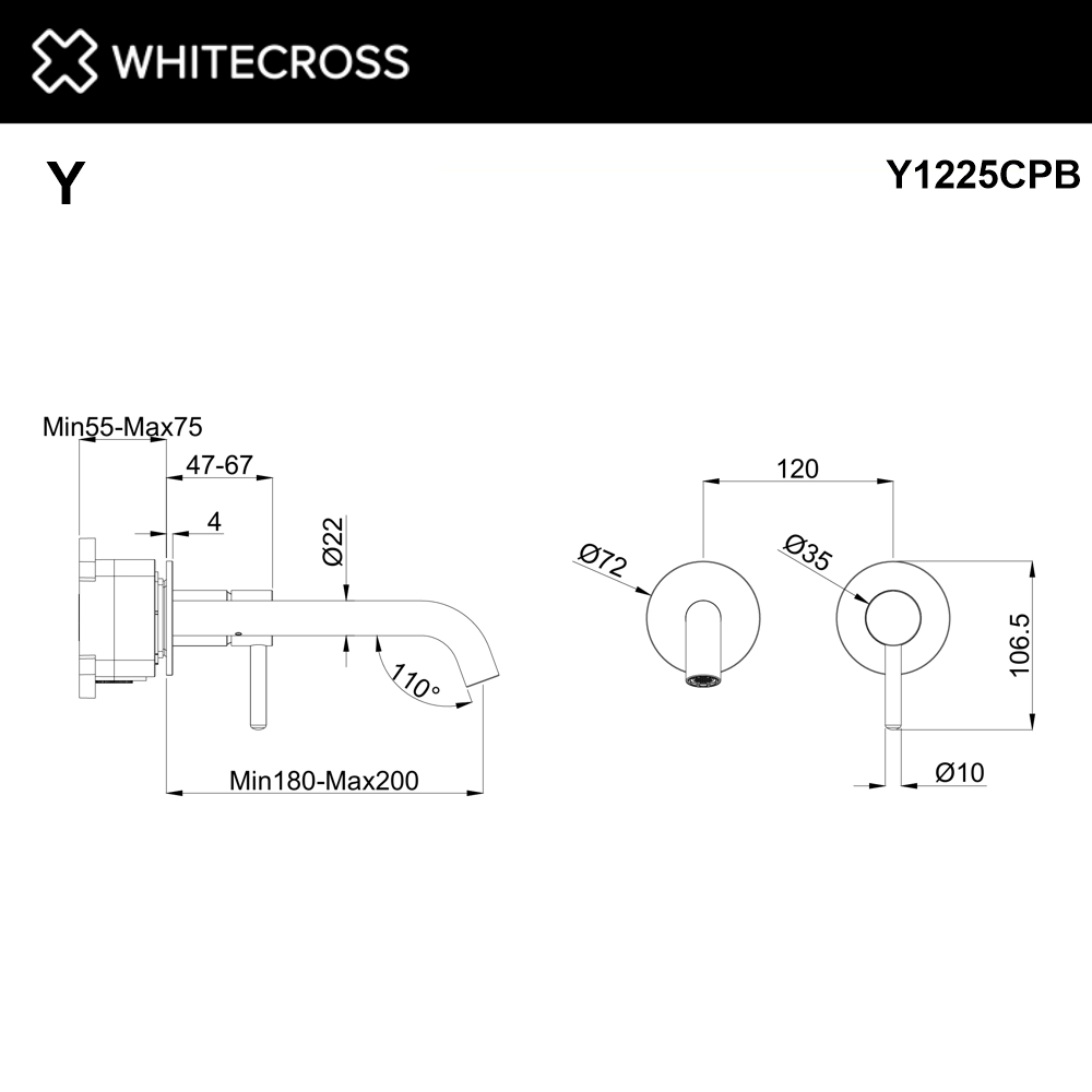 Смеситель для умывальника скрытого монтажа WHITECROSS Y1225CPB (брашированная медь)