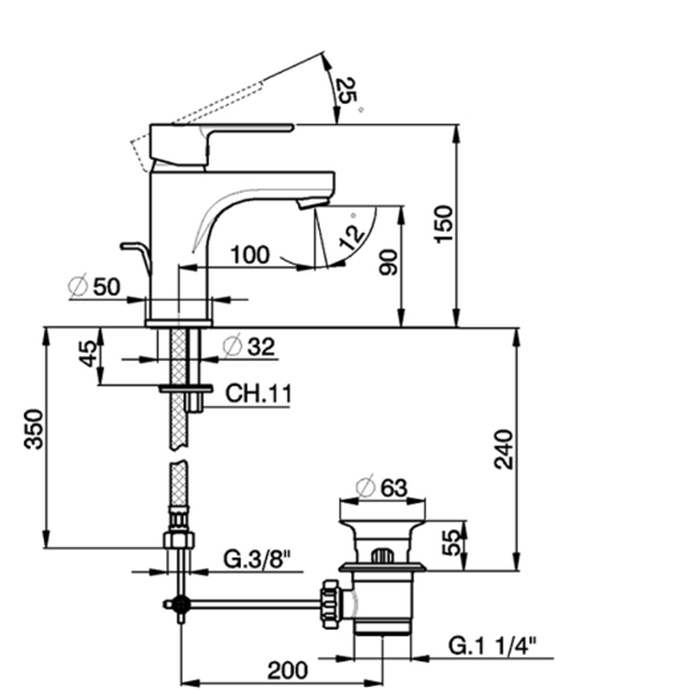 Cisal Tender Смеситель для раковины, на 1 отв., с донным клапаном, цвет: хром C200049021