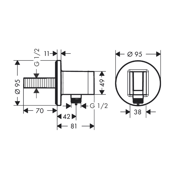 26888670 Hansgrohe Fixfit S Шланговое подсоединение, 1/2", цвет: чёрный матовый