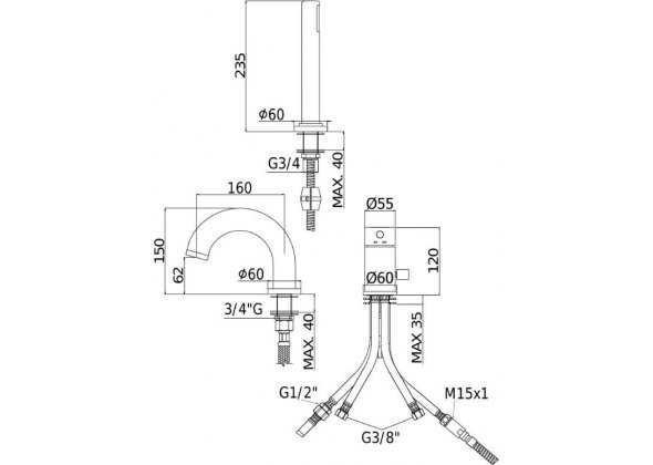 Paffoni LIGHT LIG047CR Смеситель на борт ванны на 3 отв. LIGHT, хром, Paffoni