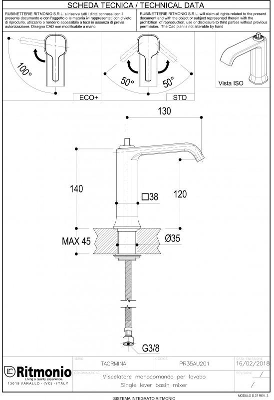 Смеситель для раковины Ritmonio Taormina PR35AU201CO4+PR35MA101C04 чёрный матовый