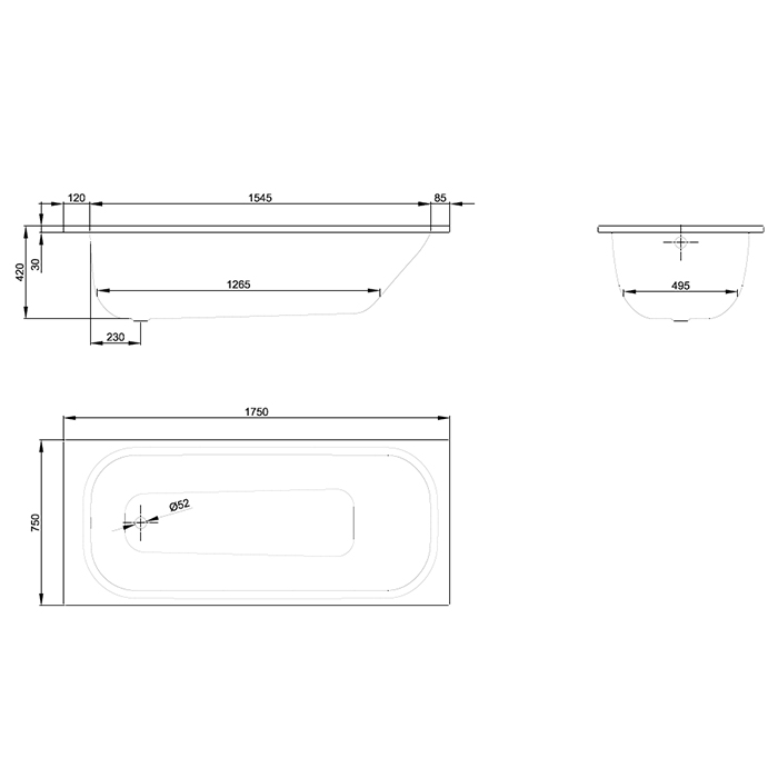 2949-000 AD PLUS AR Bette Form 2020 Ванна с шумоизоляцией 175х75х42см., BetteАнтислип и BetteGlasur® Plus, встраиваемая, белая