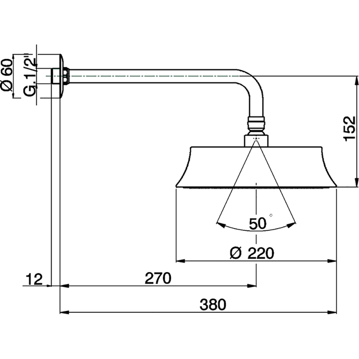 CISAL Shower Верхний душ D220 мм с настенным держателем L270 мм, цвет хром DS01327021
