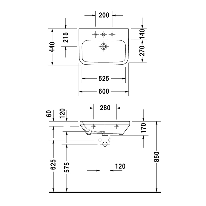 Duravit DuraStyle Раковина 60х44 см, 1 отв., медицинская, без перелива, цвет: белый 2324600000