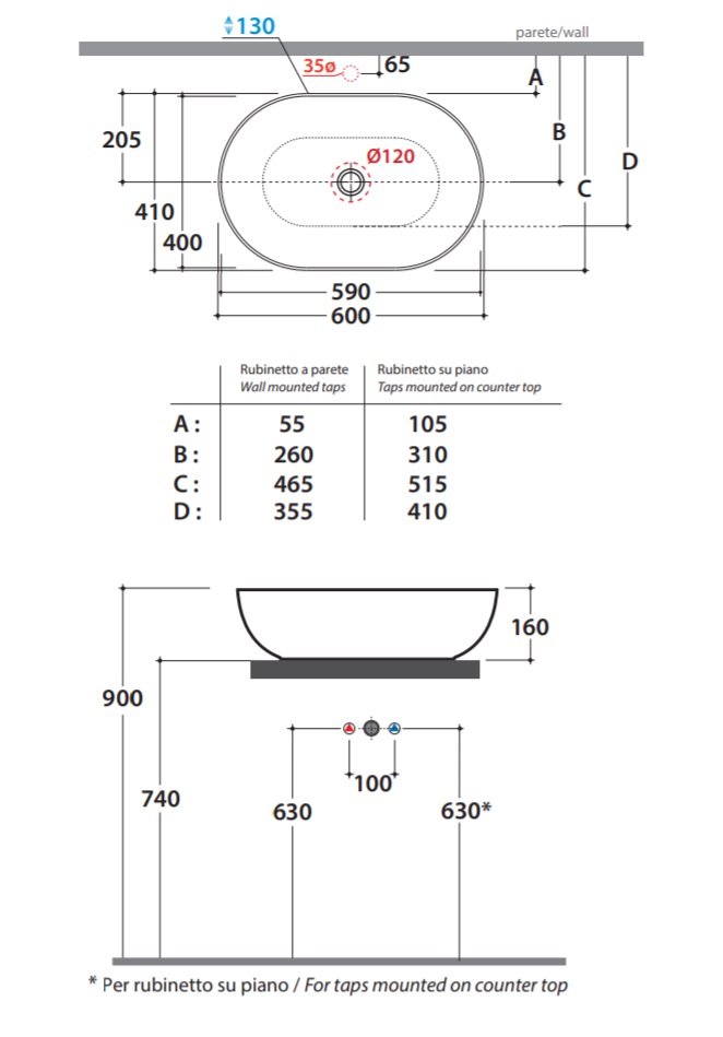 Раковина накладная 60x41 Global T-Edge B6O60