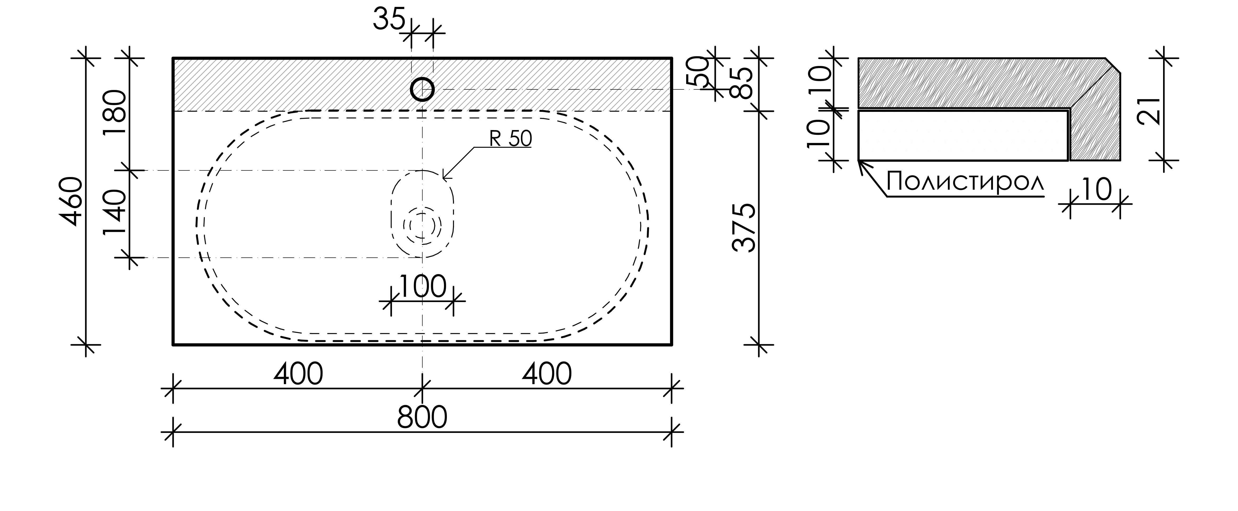Столешница для ванной комнаты SANCOS  800х460 , арт. TT80A1X