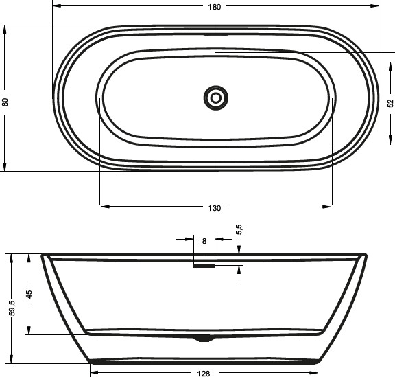 Ванна акриловая RIHO Inspire FS 180x80 без гидромассажа BD0200500000000