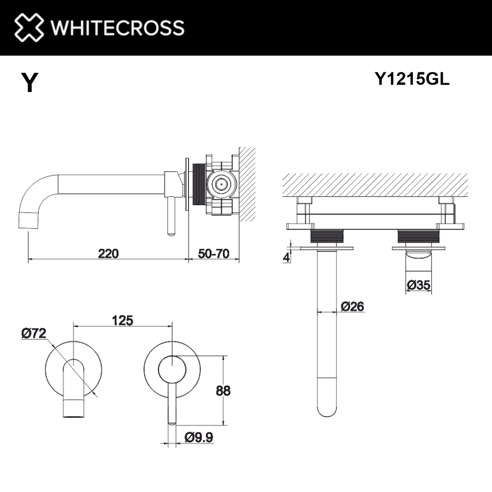Смеситель для умывальника скрытого монтажа WHITECROSS Y Y1215GL (золото)