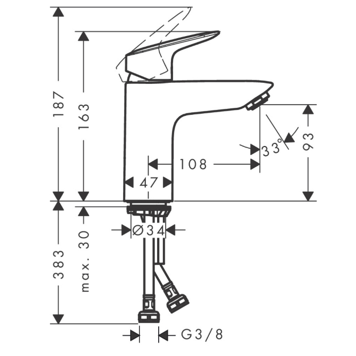 71107670 Hansgrohe Logis Смеситель для раковины, 1 отв., с донным клапаном Push-Open, цвет: черный матовый