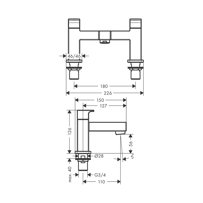 Hansgrohe Vernis Shap Смеситель для ванны, на 2 отв., цвет: матовый черный 71452670