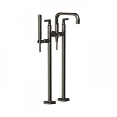 Gessi Inciso Напольный смеситель для ванны с ручным душем, цвет: Black Metal Brushed PVD 58029#707