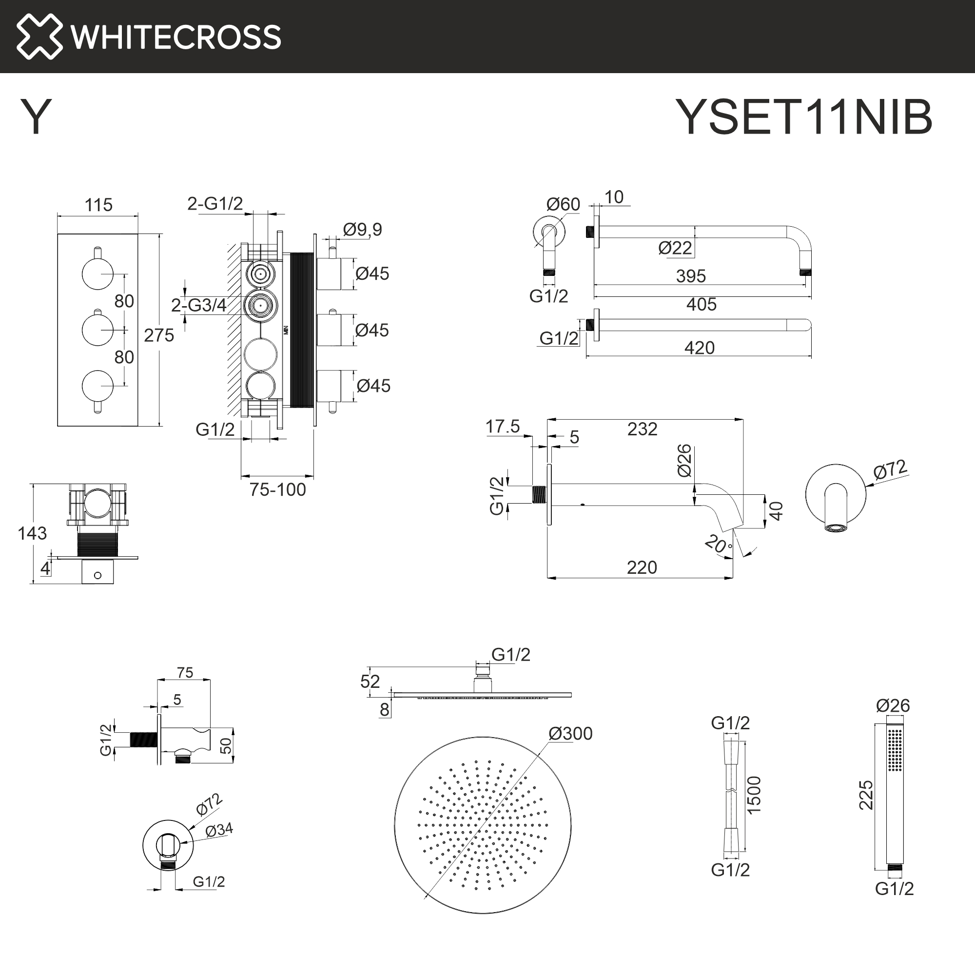 Термостатическая система для ванны скрытого монтажа WHITECROSS YSET11NIB (брашированный никель)