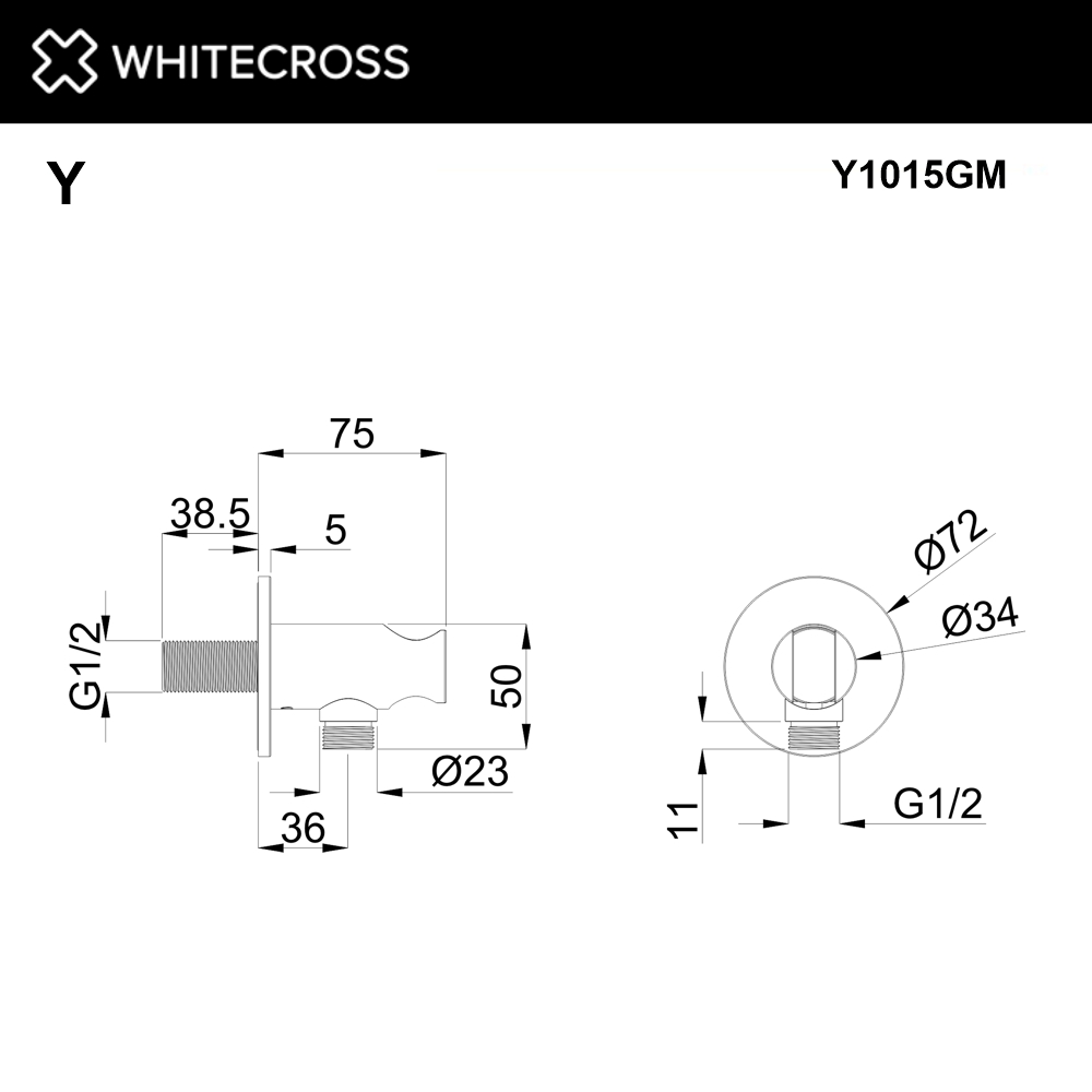 Угловой соединительный элемент с держателем лейки WHITECROSS Y1015GM (оружейная сталь)