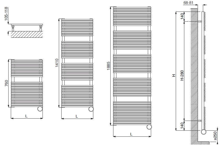 Полотенцесушитель электрический 760x500 Cordivari Elen 3581440400041