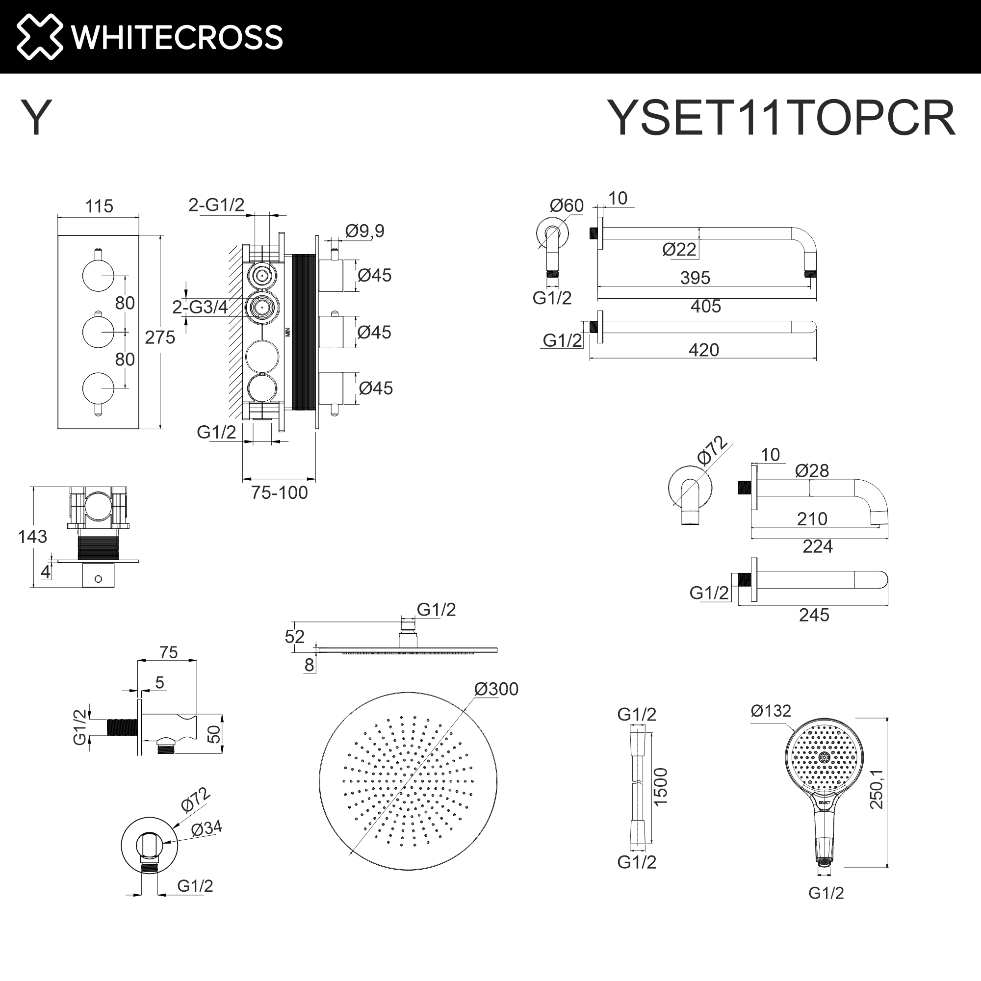 Термостатическая система для ванны скрытого монтажа WHITECROSS YSET11TOPCR (хром)