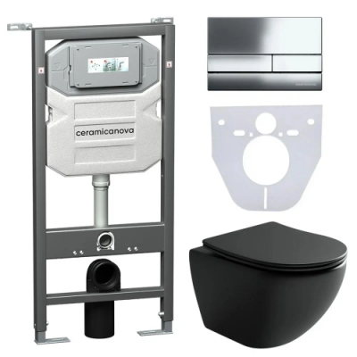 Комплект инсталляция унитаз кнопка Ceramica Nova CN4002MB_1002CH_1000