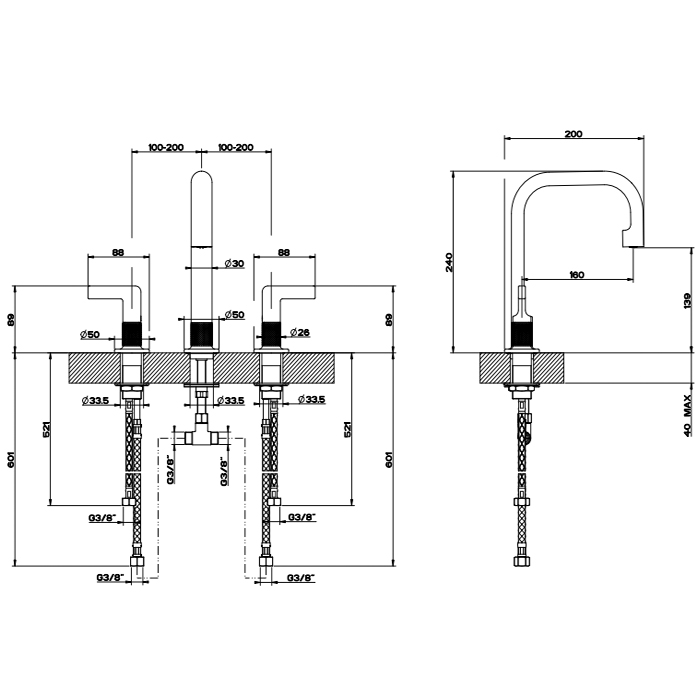 Gessi Inciso Смеситель для раковины, 3 отв., цвет: хром 58014#031