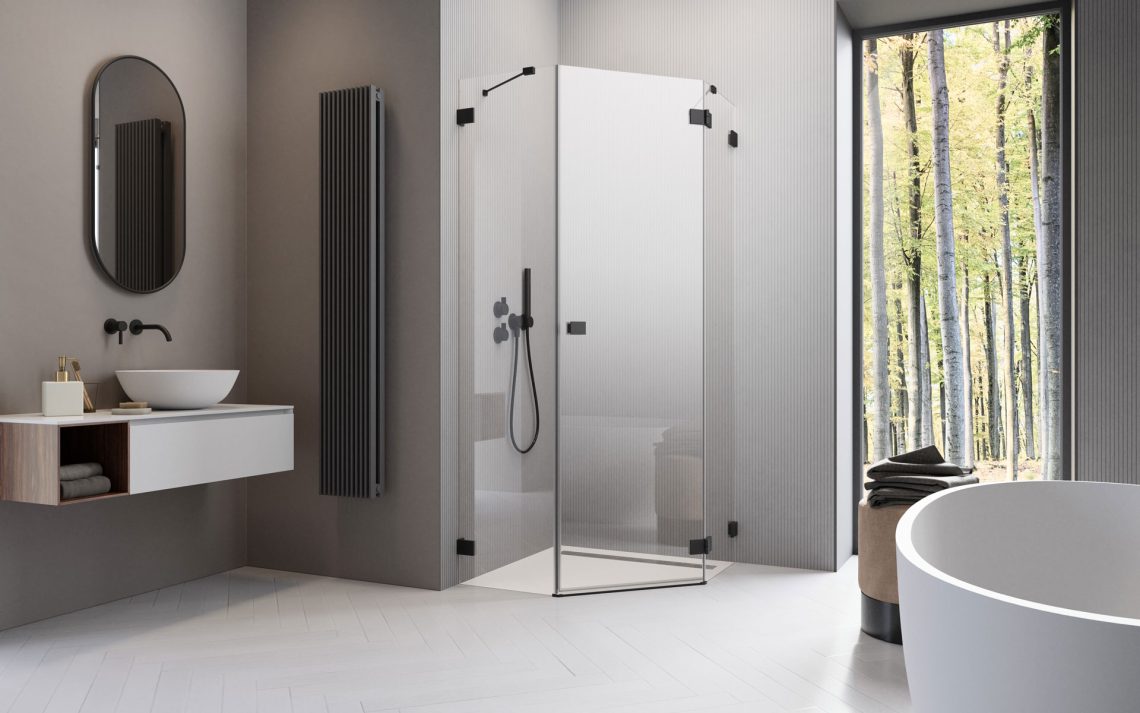 Пятиугольный душевой уголок 90X80 ESSENZA PRO BLACK PTJ