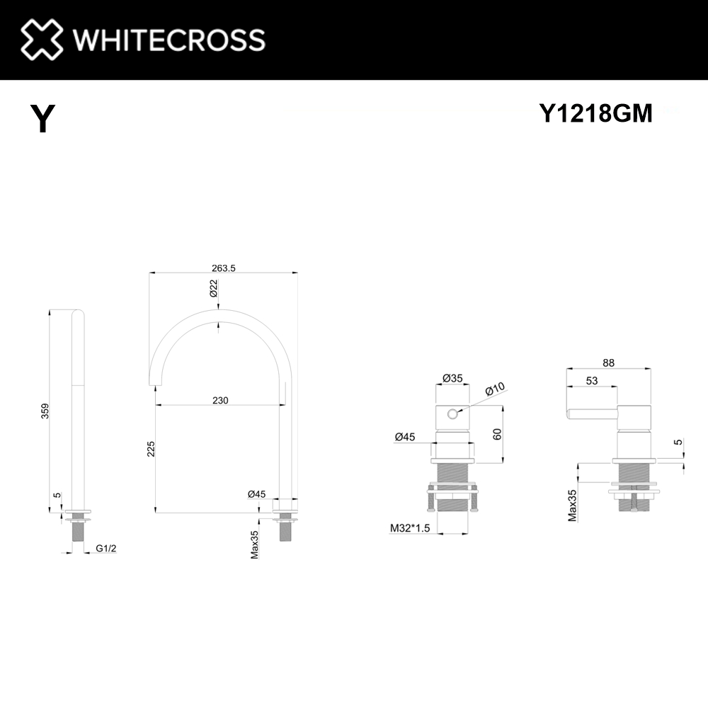 Смеситель для умывальника с выносным управлением WHITECROSS Y1218GM (оружейная сталь)