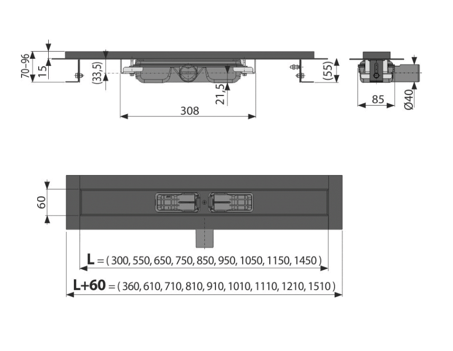 Водоотводящий желоб Alcaplast APZ101BLACK-950 чёрный матовый