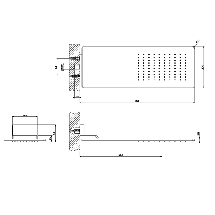 Gessi Rettangolo Верхний душ 550х200 мм., для настенного крепления, цвет: Steel Brushed 33095#239