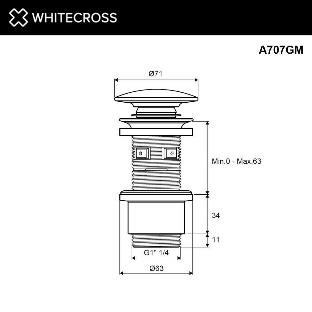Донный клапан WHITECROSS A707GM (оружейная сталь)