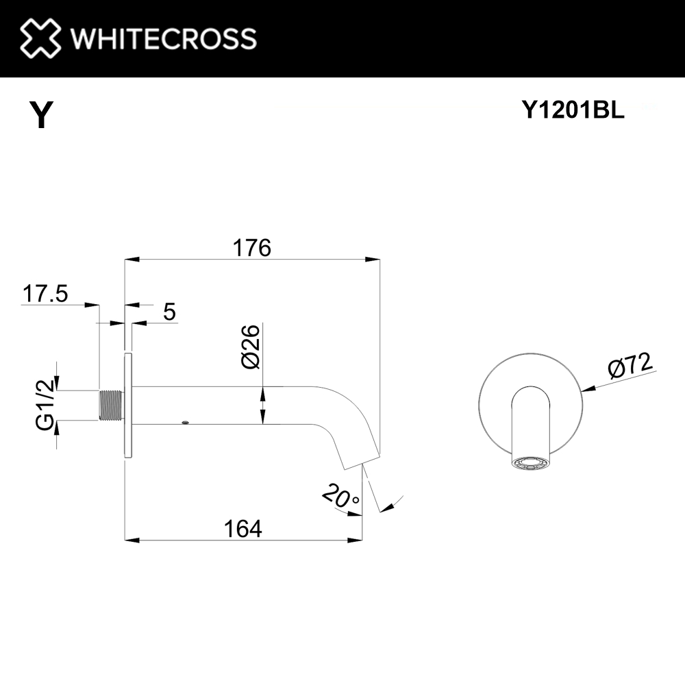 Излив настенный 164 мм WHITECROSS Y1201BL (черный мат)