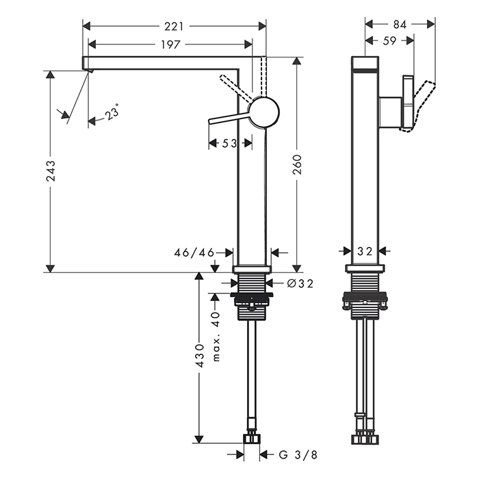 73070000 Hansgrohe Tecturis E Смеситель для раковины, на 1 отв., высота: 24см., с донным клапаном, цвет: хром