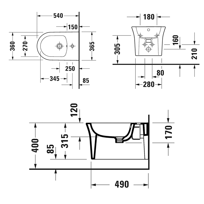 Duravit White Tulip Биде подвесное 37x54 cм, с переливом, с 1 отв., WonderGliss, цвет: белый 22931500001