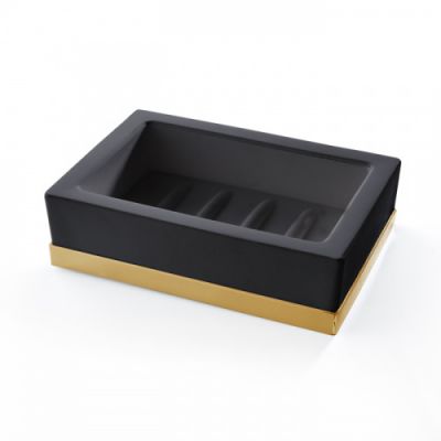 3SC Mood Deluxe Black Мыльница настольная, композит Solid Surface, цвет: чёрный матовый/золото 24к. MDN01AGD