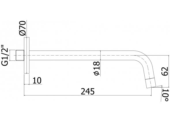 Paffoni LIGHT Излив из стены d.18, длина mm.245 подкл. 1/2"  с латунной накладкой d.70, черный матовый