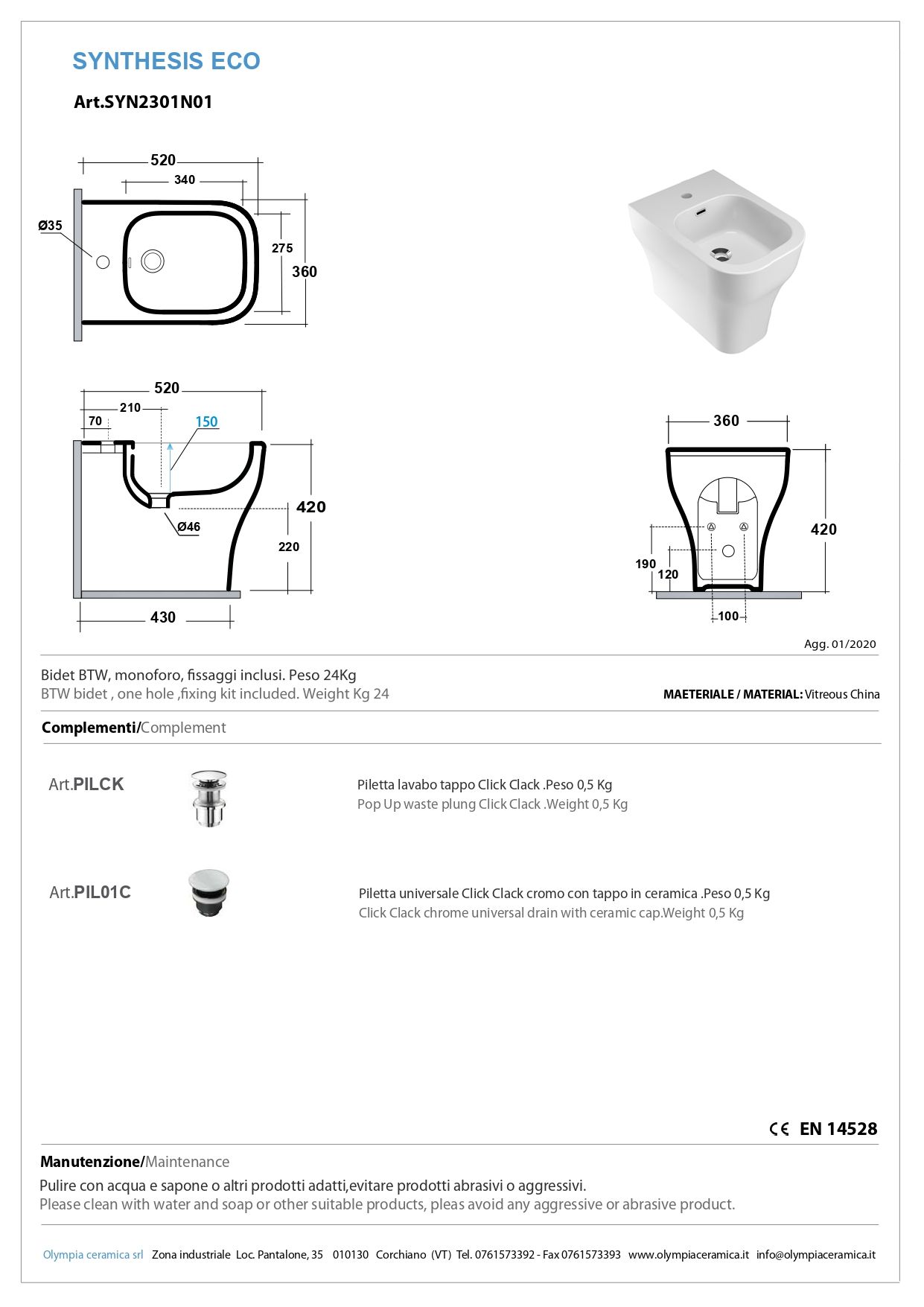 SYN2301N23 Olympia Synthesis Eco, напольное биде 52x36xh42, цвет белый глянцевый