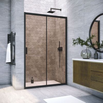 Душевая дверь в нишу  раздвижная 138-143 см, Vegas Glass ZP NOVO 140 02М 05 стекло тонированное, профиль черный матовый