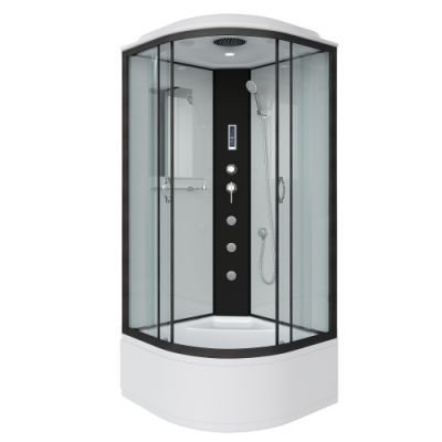 Душ.каб. NG-6708-14F (900х900х2150) высокий поддон(40см) стекло прозрачноеЕ черные профиля
