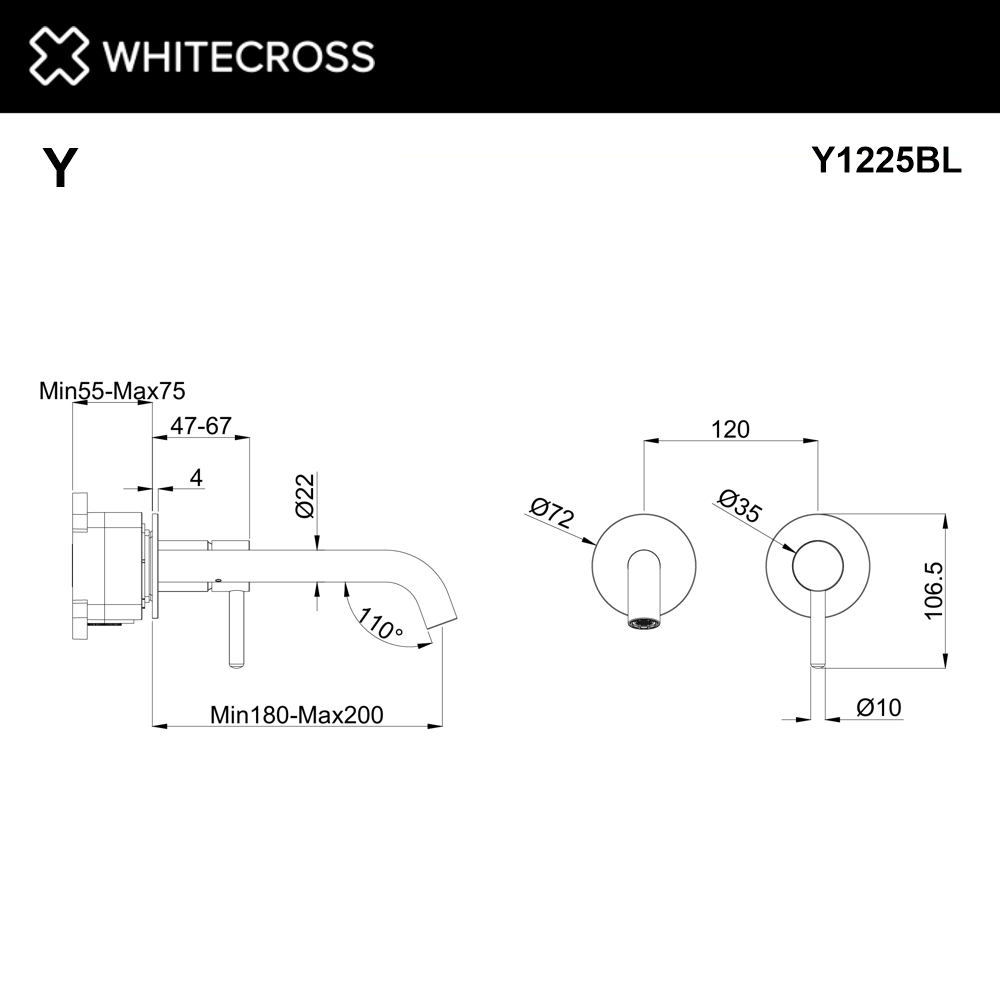 Смеситель для умывальника скрытого монтажа WHITECROSS Y1225BL (черный мат)