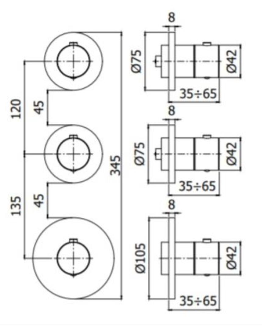 Paffoni MODULAR BOX MDE018CR Внешняя часть термостатического смесителя на 2 выхода, хром