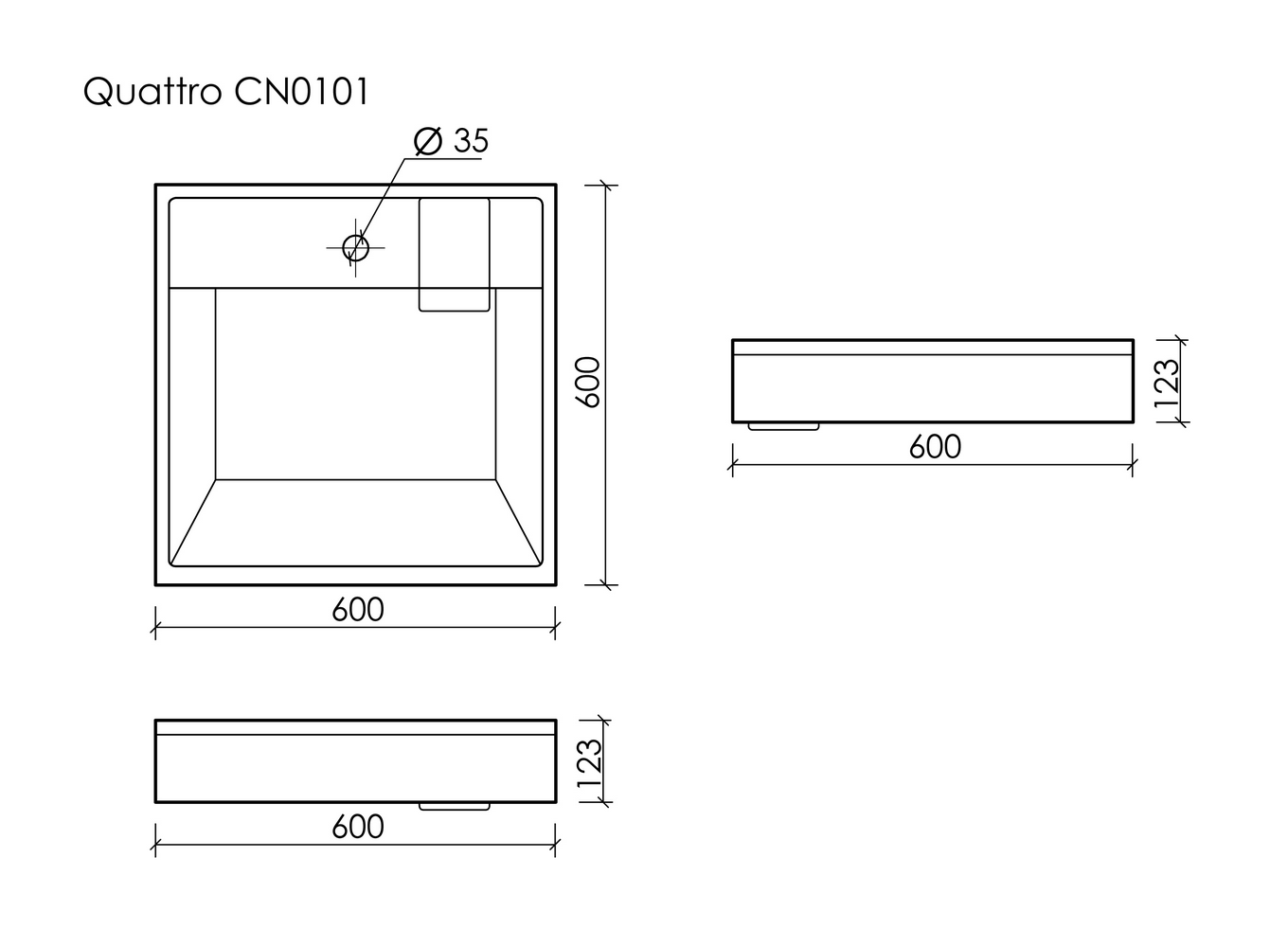 CN0101 Ceramica Nova Раковина над стиральной машиной CERAMICANOVA Quattro 600x600x123 мм, с кронштейнами, белый, арт. CN0101