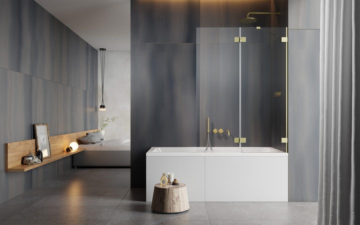 Шторка на ванну 120 см Radaway ESSENZA PRO BRUSHED GOLD PND II правая