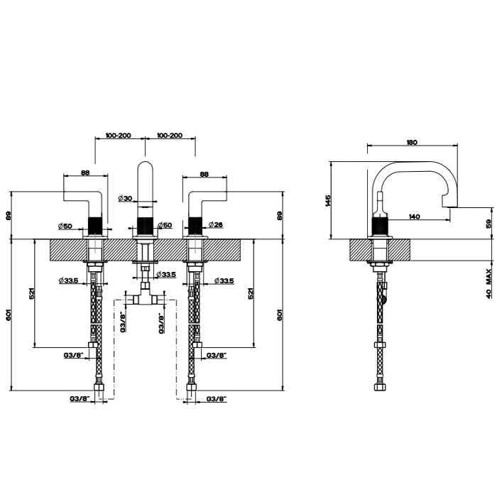 Gessi Inciso Смеситель для раковины, 3 отв., цвет: хром 58012#031