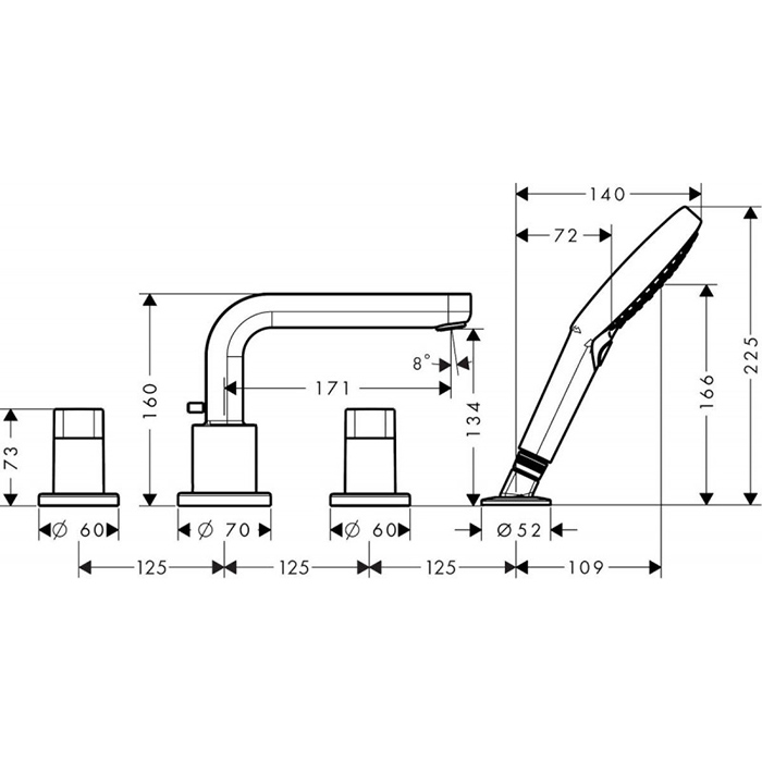 Hansgrohe Metris S Смеситель на край ванны, на 4 отв., цвет: хром 31443000