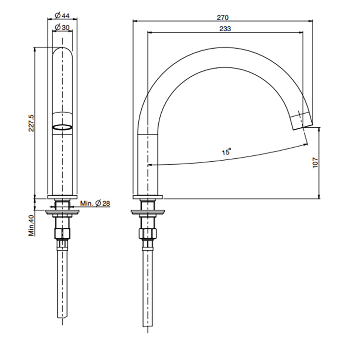 Carlo Frattini Spillo Steel Излив для монтажа на борт ванны, длина 230 мм., цвет: INOX F2943INOX
