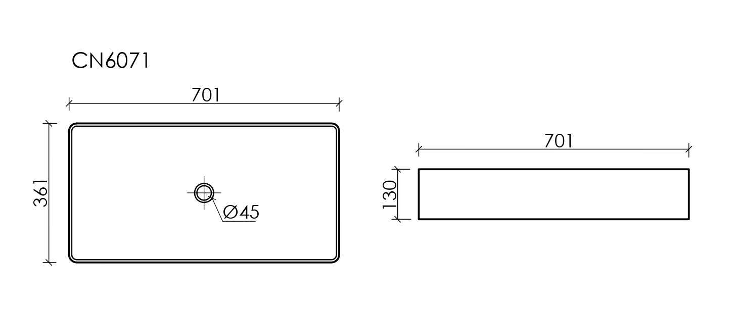 CN6071MB Ceramica Nova Раковина накладная прямоугольная 701x361x130, цвет черный матовый