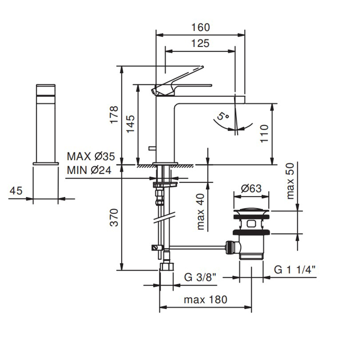 Fantini Mint Смеситель для раковины, 1 отверстие, цвет: хром 34 02 F004F