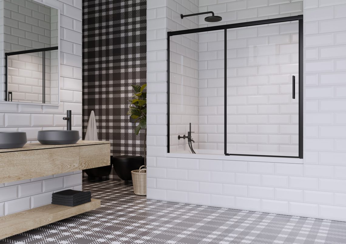 Шторка на ванну 140 см Radaway IDEA Black PN DWJ профиль чёрный матовый
