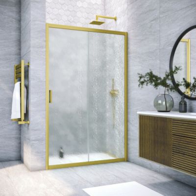 Душевая дверь в нишу  раздвижная 133-138 см, Vegas Glass ZP NOVO h2000 135 03 02 стекло рифленое, профиль золото матовое