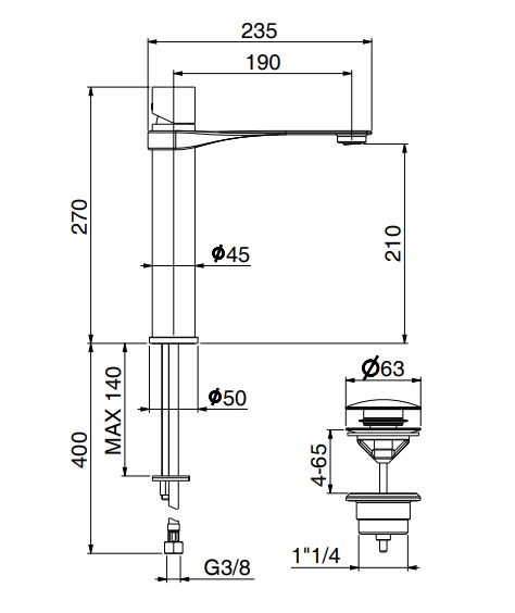 Смеситель для раковины Webert ONE-B NB830402015, хром/сталь