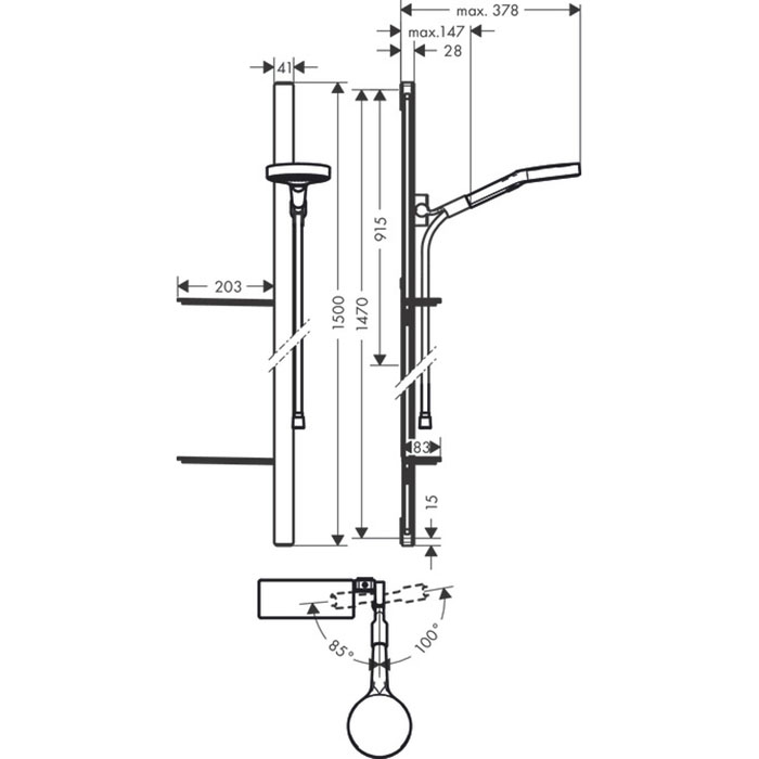 Hansgrohe Rainfinity Душевой набор (ручной душ 130мм, 3jet, штанга 900мм, держатель, шланг), цвет: хром 27674000