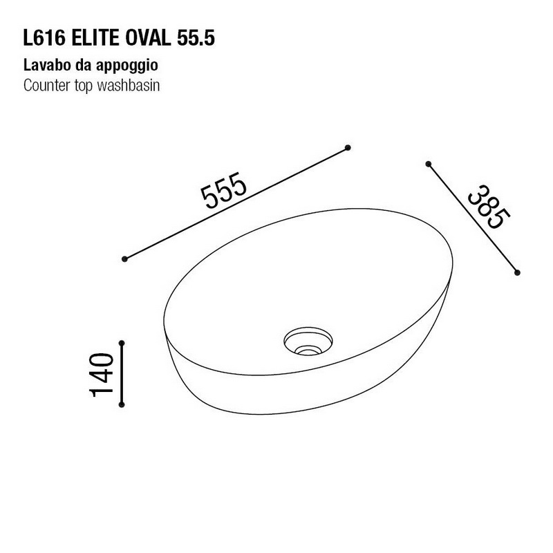 Раковина накладная AeT ELITE OVAL 55,5X38,5., без отверстия под смеситель, цвет черный матовый L616T0R0V0105