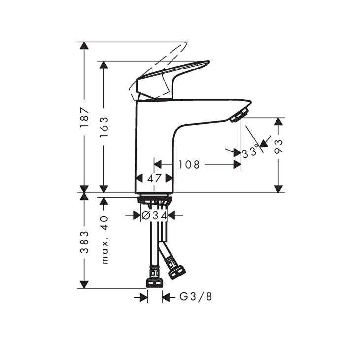 71101670 Hansgrohe Logis Смеситель для раковины 100, однорычажный, без сливного набора, цвет: матовый черный