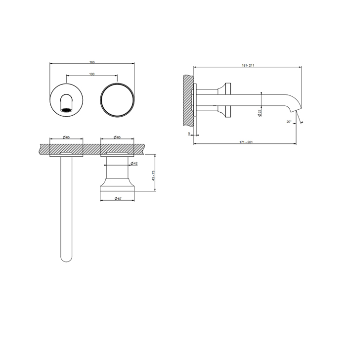 Gessi Origini Смеситель для раковины встраиваемый  с изливом, цвет: хром 66088#031